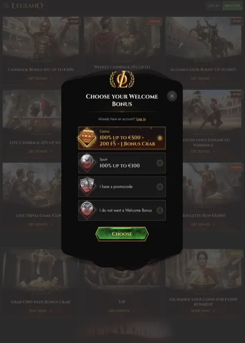 Inscription rapide nouveau joueur Legiano Casino